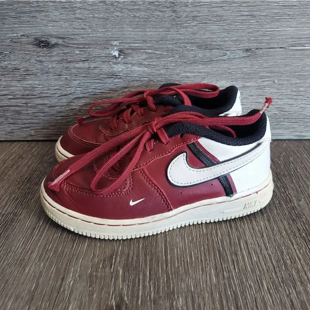Nike Air Force One LV8 2 Toddler Shoes Maroon/White/Black Size 10C